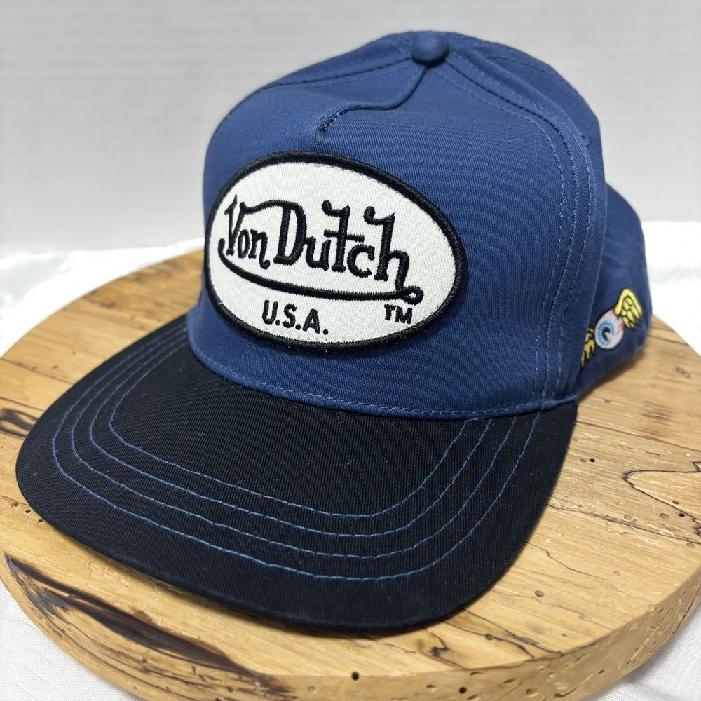 Von Dutch Trucker Hat Blue Black Flying Eyeball Embroidered Cap Snapback